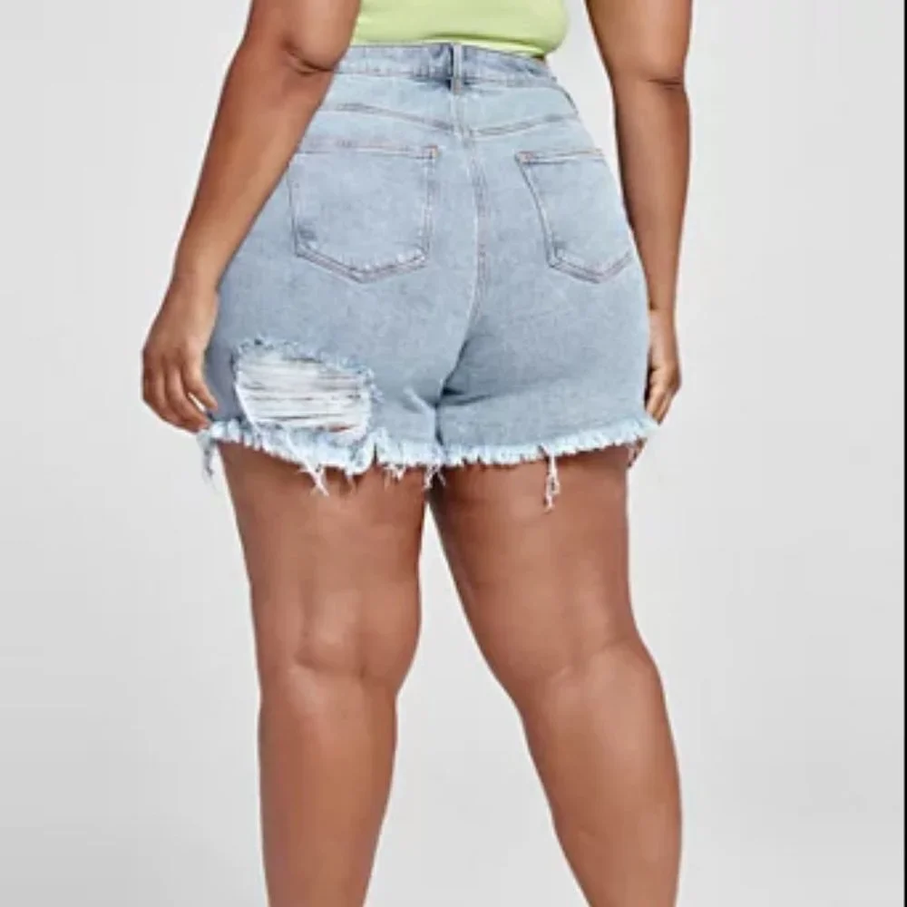 #23❤️ FASHION TO FIGURE HIGH RISE CUTOFF DENIM SHORTS - Picture 2 of 5